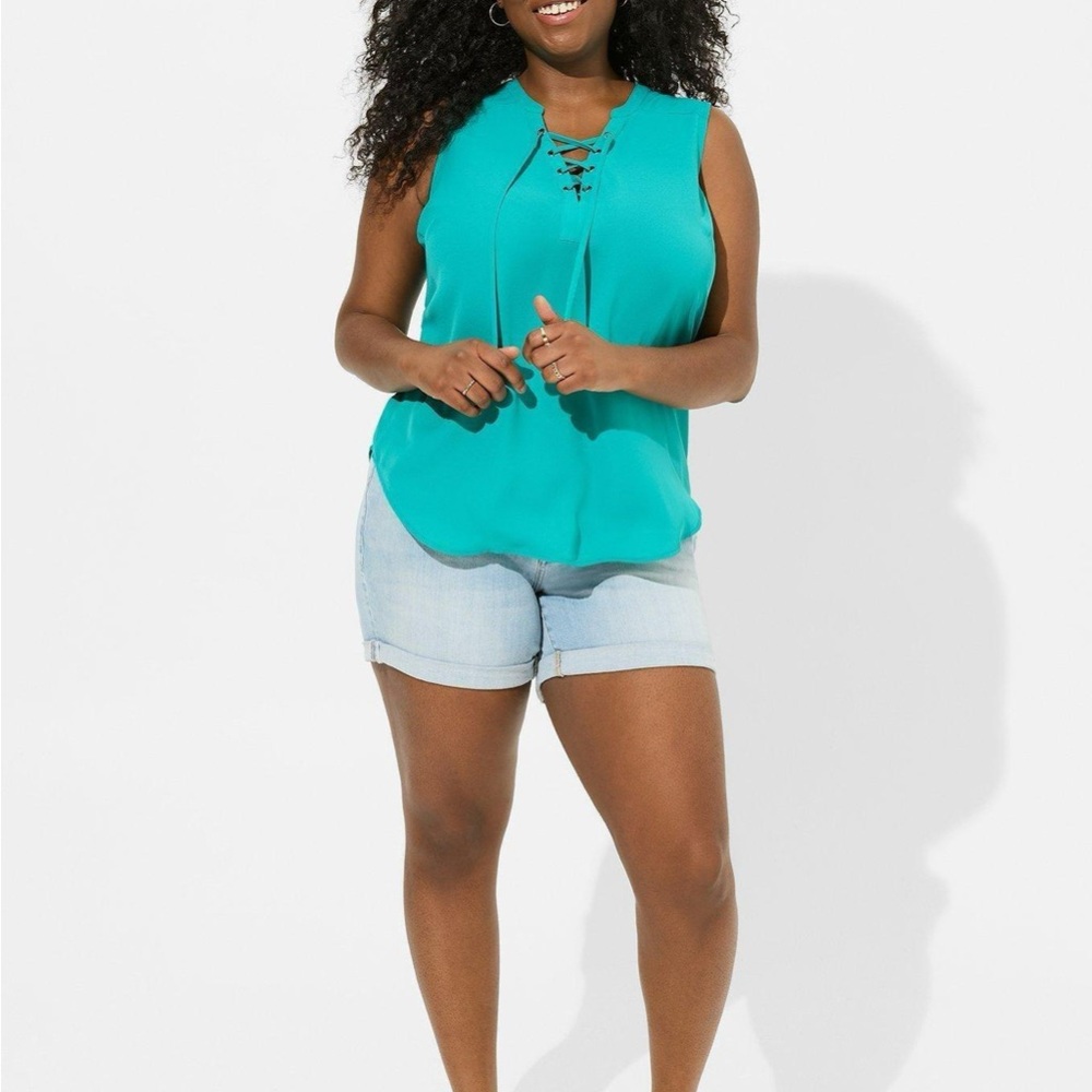 Torrid size 3 Teal Sleeveless Lace-Up Blouse